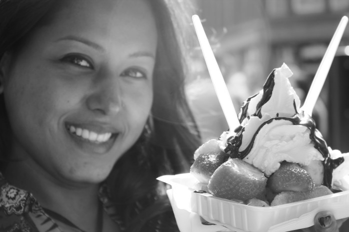 My friend Farida with her Belgian waffle