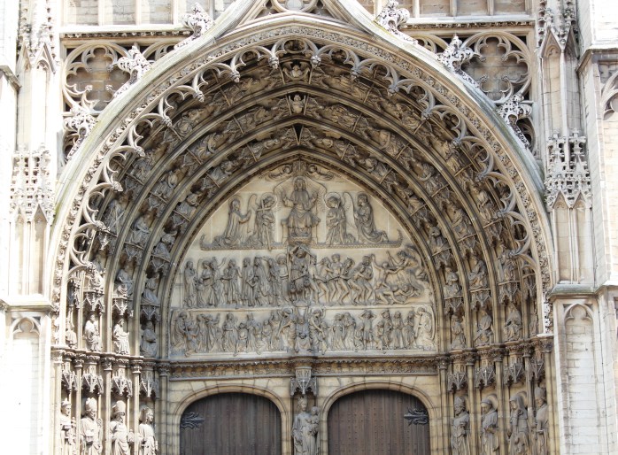 Grand entrance to the Cathedral of Our Lady in Antwerp, Belgium