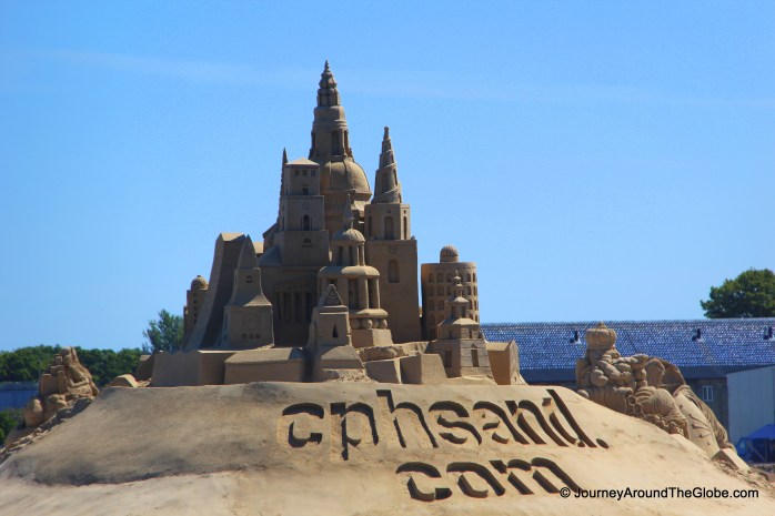 A sand sculpture (there were many of them) at Ofelia Beach as seen from Ameliaborg Palace in Copenhagen, Denmark