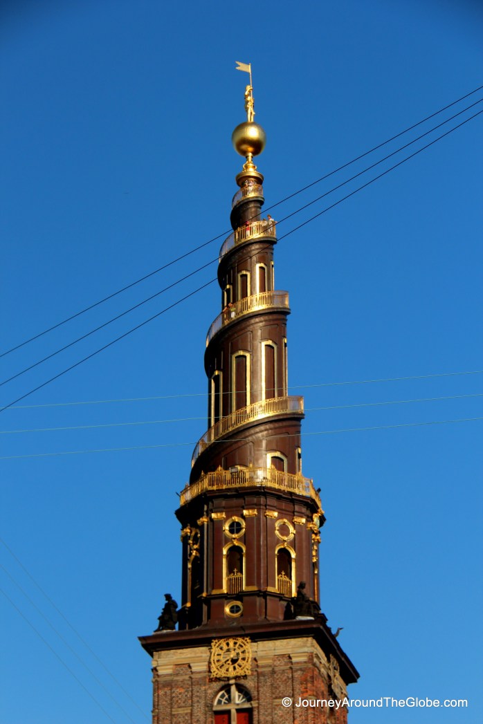 The unique spire of Church of Our Savior in Copenhagen, Denmark