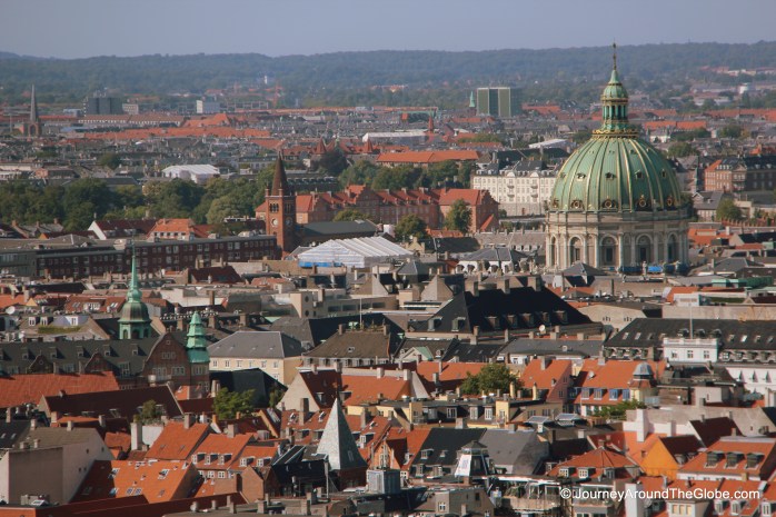 View of Marble Church and its surroundings from top of Church of Our Savior in Copenhagen, Denmark