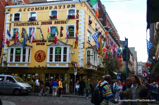 A popular Irish pub on the street near Temple Bar where our Hotel Blooms was located