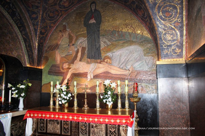 11th Station of Via Dolorosa, where Jesus was nailed to the Cross. Presently, the main Latine shrine of Holy Sepulcher in Old Jerusalem