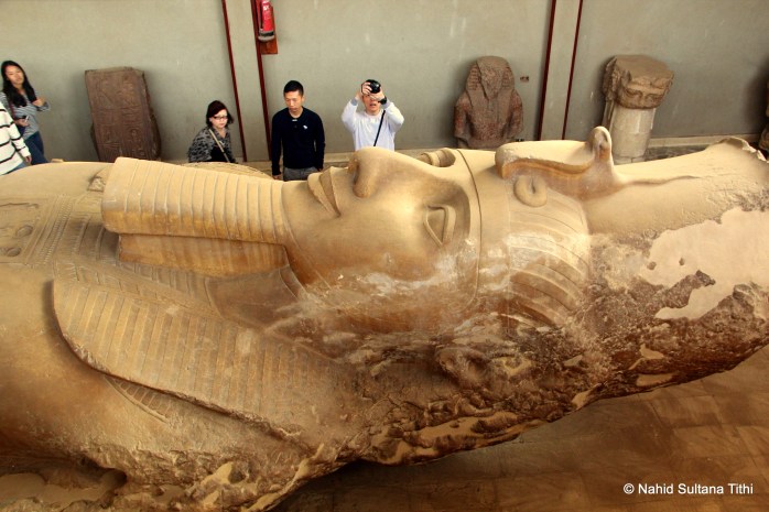 A limestone statue of Pharaoh Remses II from New Kingdom in Memphis