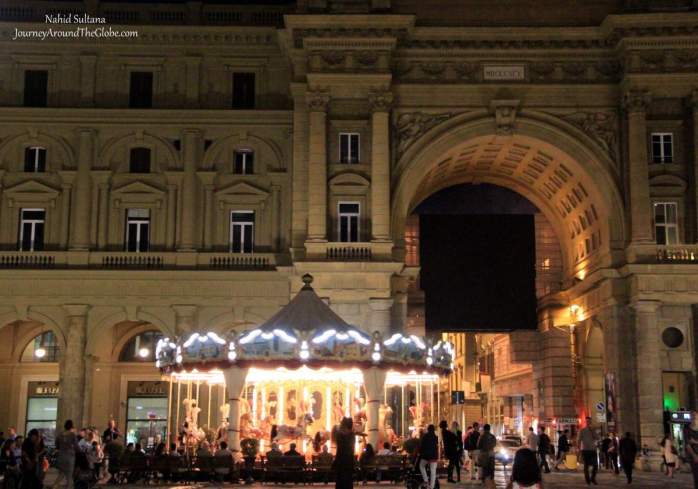 Piazza della Republica at night in Florence, Italy