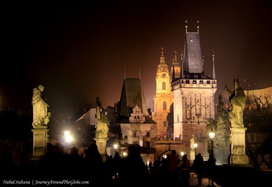 Charles Bridge at night, in Prague