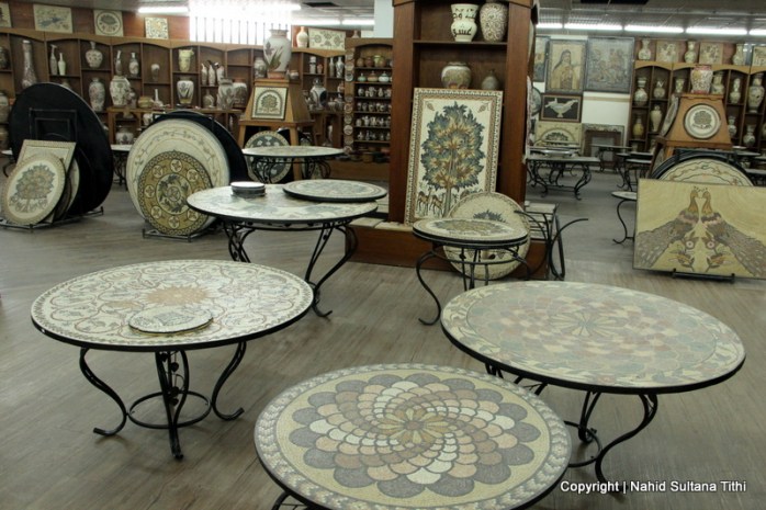 Hand-made souvenirs in the showroom of Madaba Handcrafts Center, Jordan