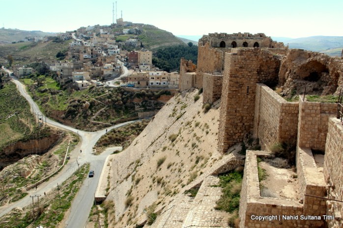 The outer defense wall of Karak Castle in Jordan