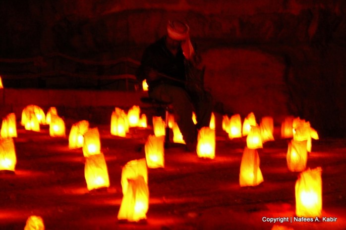 Petra by Night - man telling history of Petra
