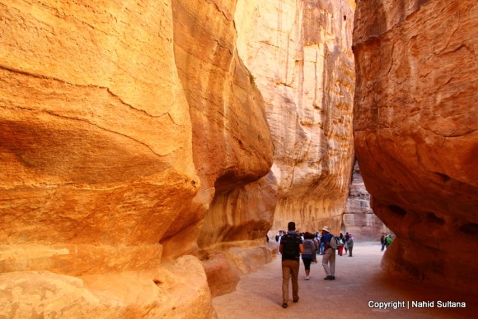 The Siq - a natural gorge and main entrance to the City of Petra, Jordan