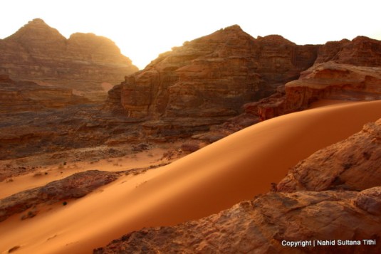 Sunset in a panoramic spot in Wadi Rum, Jordan