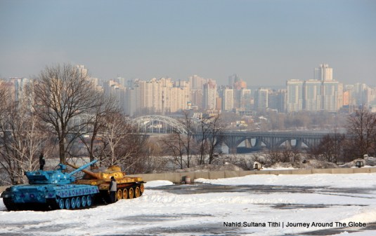 Kiev skyscraper as seen from Motherland Statue