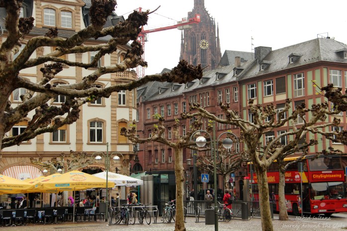Walking around old district of Frankfurt, Germany
