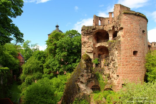Ruins of Heidelberg Castle from its park in Germany