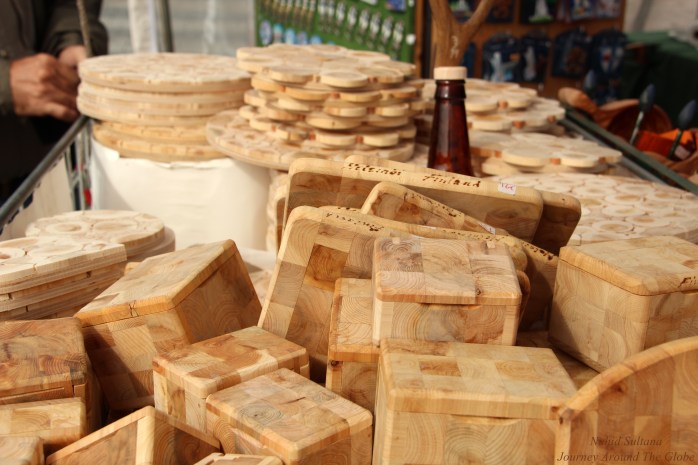 Coasters and boxes made from Juniper trees - some typical Finnish souvenirs in Helsinki