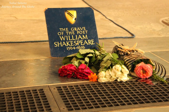 Shakespeare's tomb inside Holy Trinity Church in Stratford-Upon-Avon, England