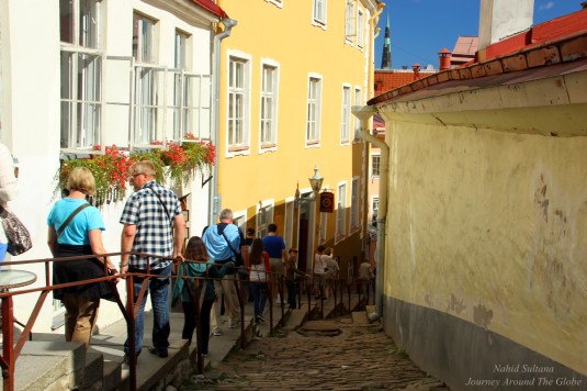 A small passageway with stairs that connects Upper Town and Lower Town of Tallinn in Estonia