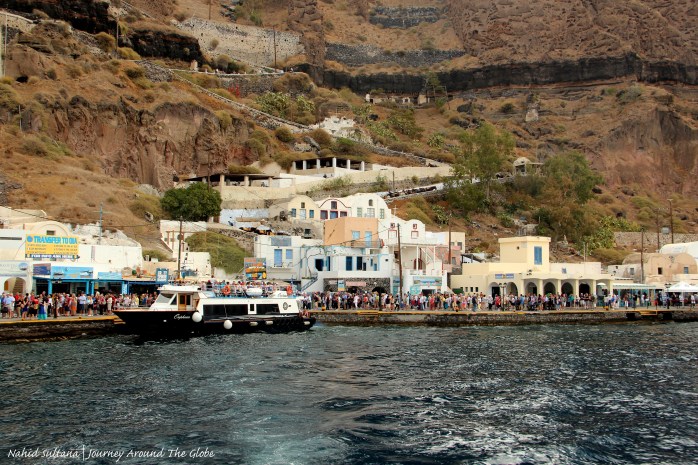 Fira Old Port and the stairs that goes up to Fira main town
