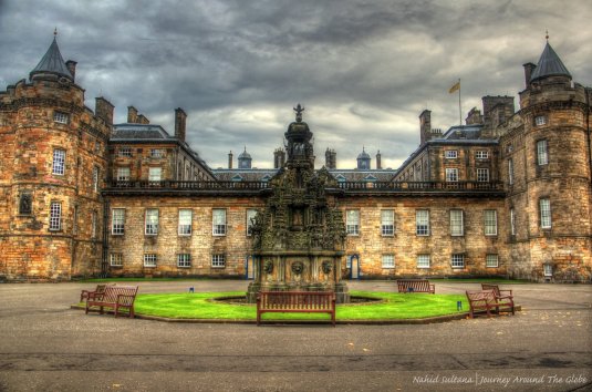 Front facade of Holyrood Palace at one end of Royal Mile, Edinburgh