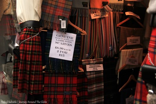 Some Scottish souvenirs in one of the stores on Royal Mile, Edinburgh