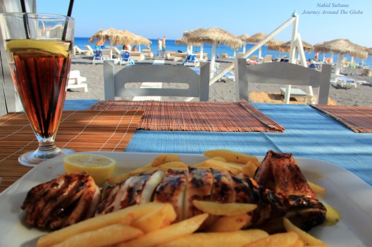 My lunch, grilled calamari in Perissa Beach