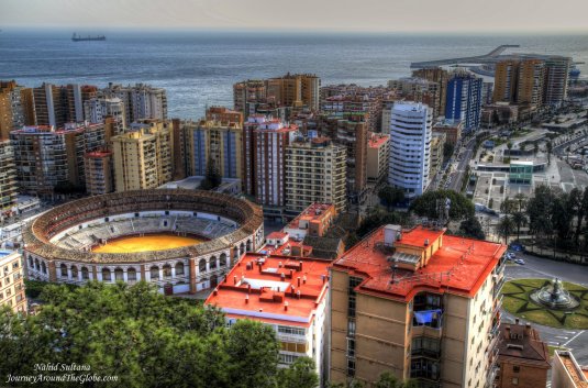 Looking over Malaga Bullring as we were coming down from Gibralfaro Fortress
