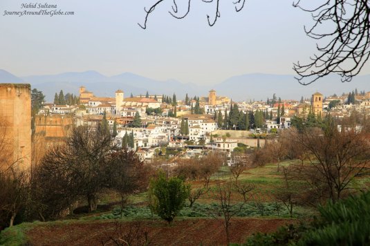 Stunning view of Granada and Sierra Nevada Mountains from Alhambra