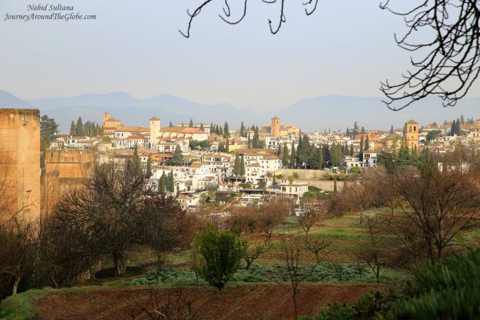 Stunning view of Granada and Sierra Nevada Mountains from Alhambra