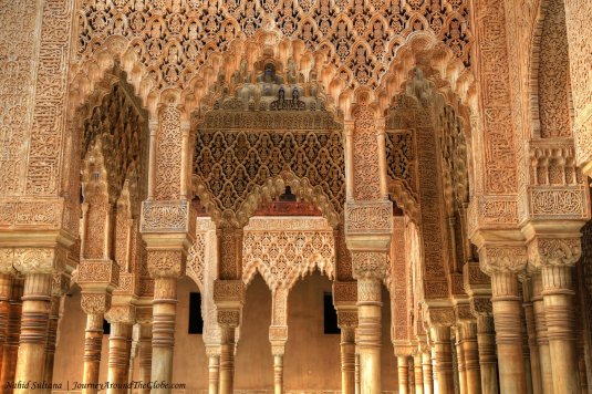 Fascinating architecture of Nasrid Palace (near Fountain of the Lions) in Alhambra