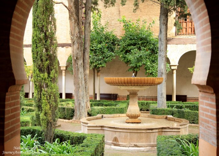 One of countless gardens of Alhambra in Granada, Spain