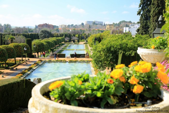 Gardens and fountains of Alcazar de los Reye Cristianos in Cordoba, Spain