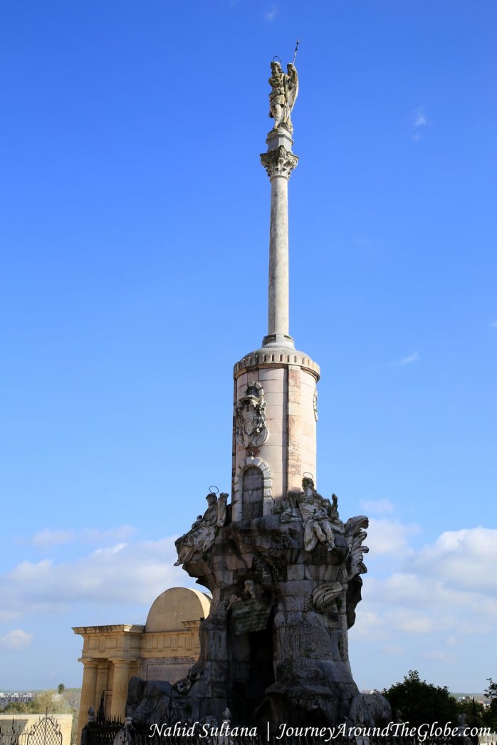 San Rafael's Triumph at one end of Roman Bridge in Cordoba, Spain