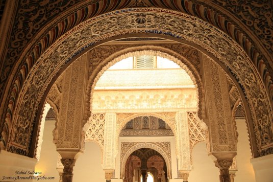 Beautiful arched doors of Real Alcazar in Seville, Spain