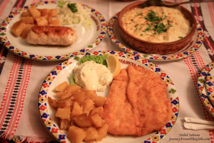 Some traditional food we had for our first dinner in Macedonia House in Skopje