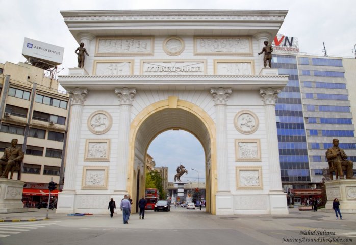 Porta Macedonia - a triumphal arch gate in Skopje to celebrate 20 years of independence of Macedonia