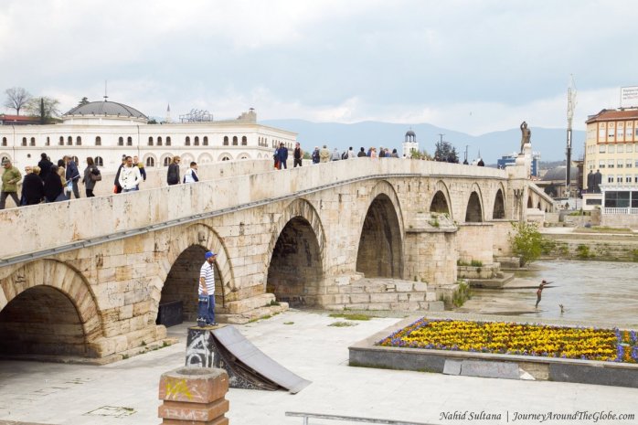 Stone Bridge on River Vardar in the heart of Skopje, Macedonia