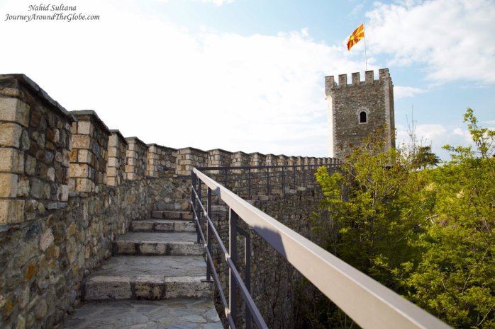 Walking on the old defense wall of Skopje Kale Fortress in Macedonia - the oldest settlement in Skopje