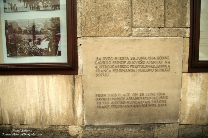 The exact spot where Austro-Hungarian heir to the throne Prince Franc Ferdinand and his wife Sofia were assassinated, right outside Museum of Sarajevo