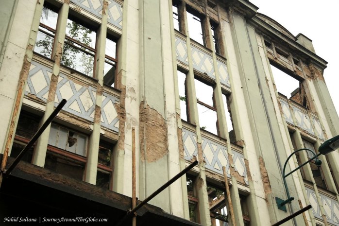 A damaged building from the war in 1992-1995 in Sarajevo
