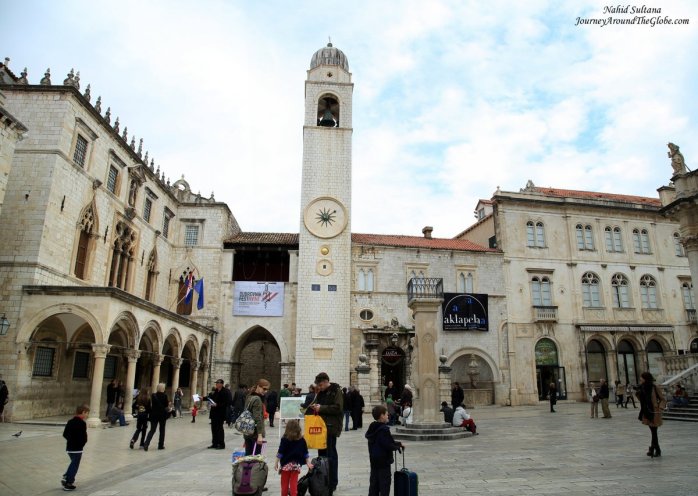 Bell Tower and Ronaldo's Statue at the east end of Stradun