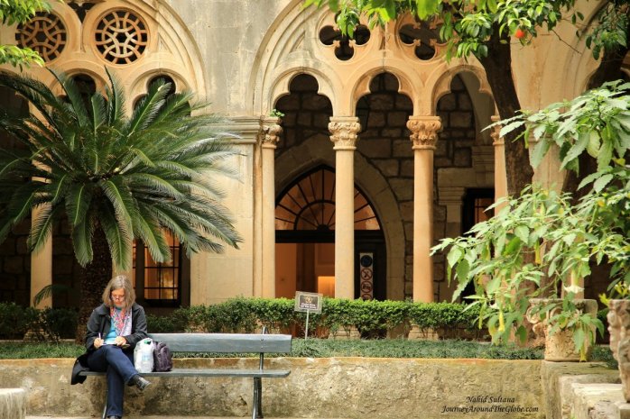 Graceful cloister of Dominican Monastery in Dubrovnik, Croatia