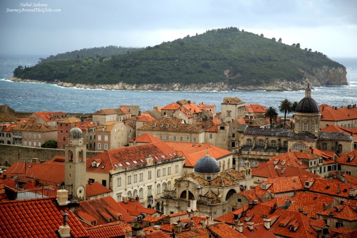 Lokrum Island as we were walking on the old city wall of Dubrovnik, Croatia