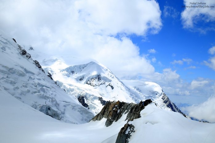 Looking at Mont Blanc (can't really see the peak because of thick clouds)