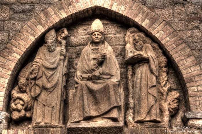 A portion of the main facade of Santa Maria Assunta in Volterra, Italy