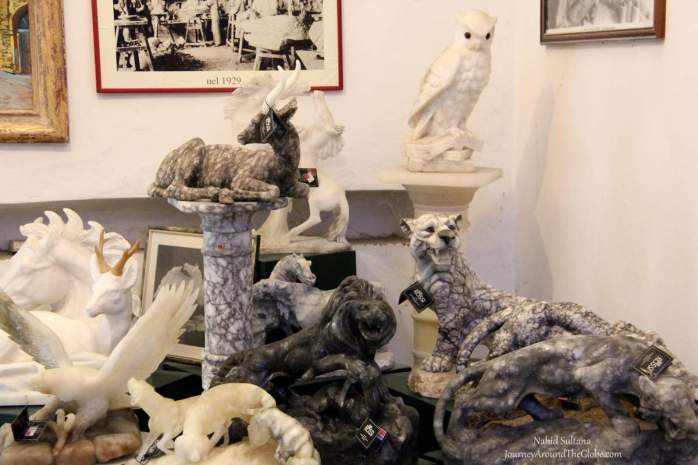 Some alabaster items in a souvenir shop in Volterra, Italy