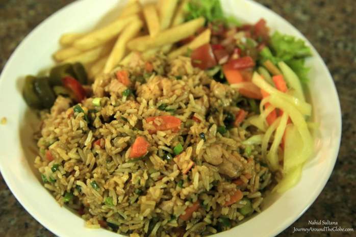 Our lunch (fish fried rice) in San Jose, Costa Rica...inside Mercado Central