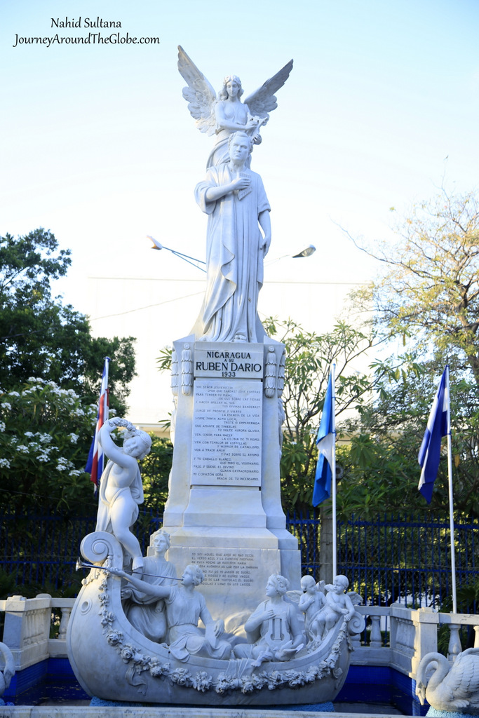 Statue of Ruben Dario in Parque Central de Managua in Nicaragua