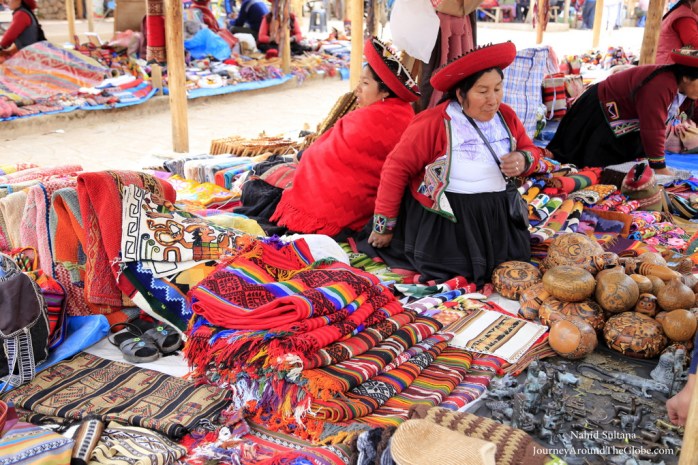 Vendors at Chinchero open market with their crafts