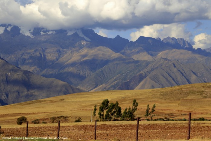Moray Terrace surrounded by Andes, in Peru