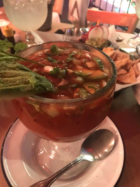 Shrimp cocktail in La Galaria in Cabo, Mexico
